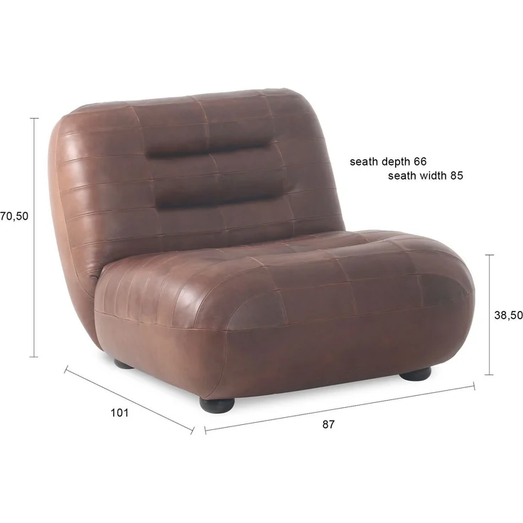 DutchBone Loungesessel Wyatt aus Leder in Schokobraun mit runden Holzbeinen Braun 87x101x70,5 cm – Bild 6