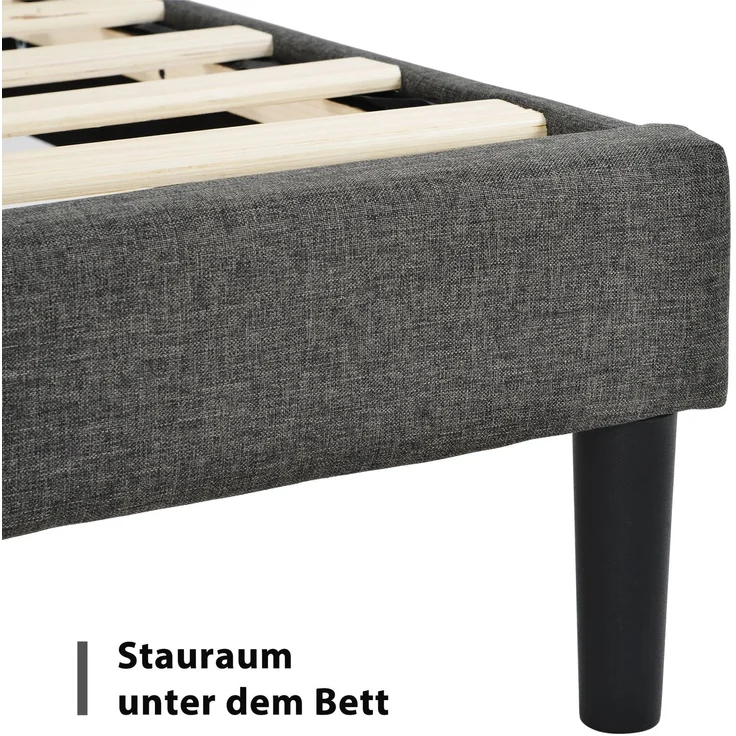 Polsterbett 90x200 cm mit Lattenrost und gepolstertem Kopfteil, Leinenbezug in Grau, zeitloses modernes Design, Jugendbett – Bild 8