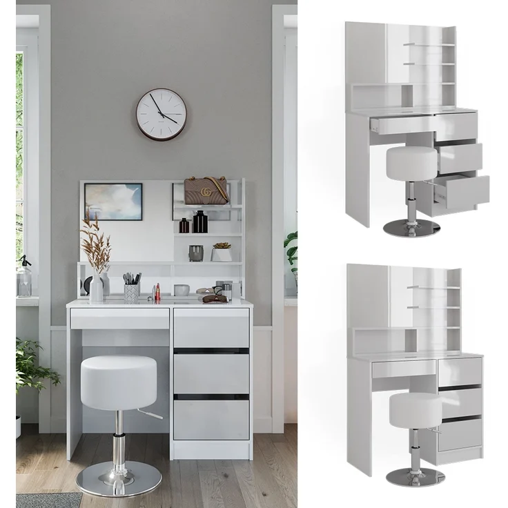 Schminktisch Sherry Weiß 90 cm mit Hocker Vicco – Bild 2