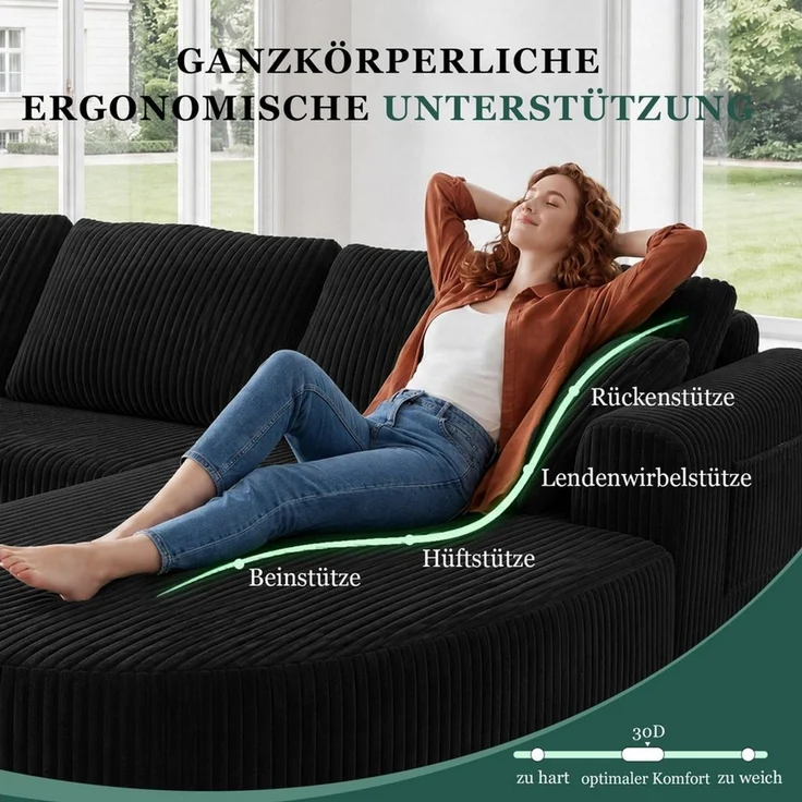 COMHOMA Sofa Ecksofa mit Schlaffunktion, Corduroy Modulares Boneless Couch, mit Chaiselongue, L-Form Schlafsofa, Sektionssofas mit Kissen & Seitentaschen – Bild 2