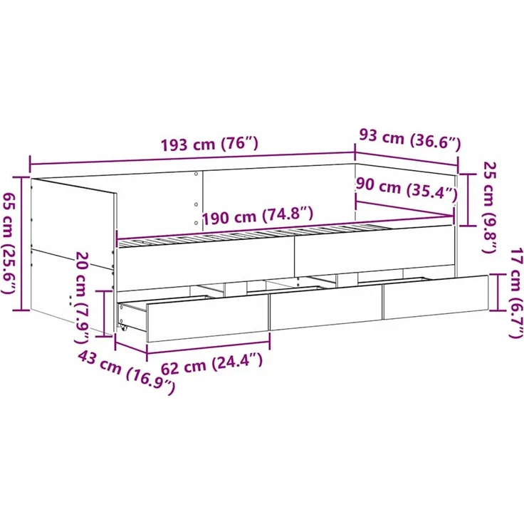 vidaXL Tagesbett mit Kopfteil Artisan-Eiche 90 x 190 cm Holzwerkstoff 3333997 – Bild 12