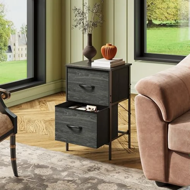 WLIVE Kommode, 2 kommode mit schubladen,Stoffschubladen mit Auszügen,für Schlafzimmer, Flur,Wohnzimmer, Kinderzimmer, mit stabilem Stahlrahmen und Holzpaneelen, Schwarz – Bild 9
