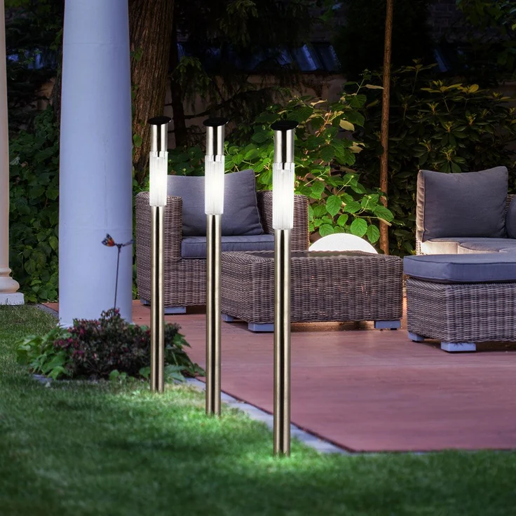 3er Set Solar-Steckleuchte, Edelstahl, H 70 cm – Bild 2