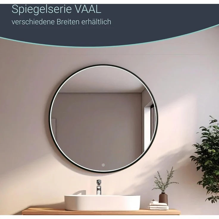 BADEDU VAAL LED Spiegel Ø 80 cm, rund, Schwarz, Sensor – Bild 6