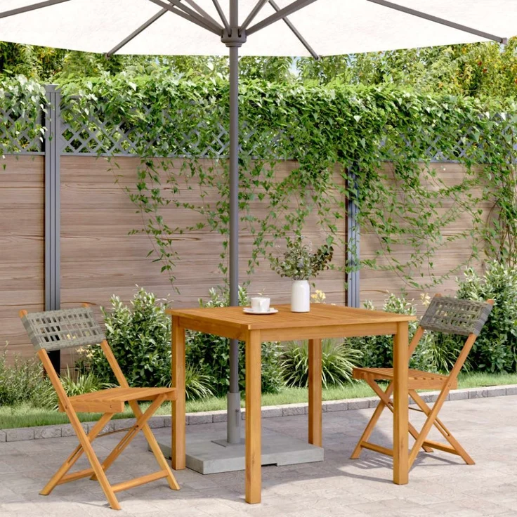vidaXL Bistrostühle 2 Stk. Grau Massivholz Akazie und Poly-Rattan 367676 – Bild 3