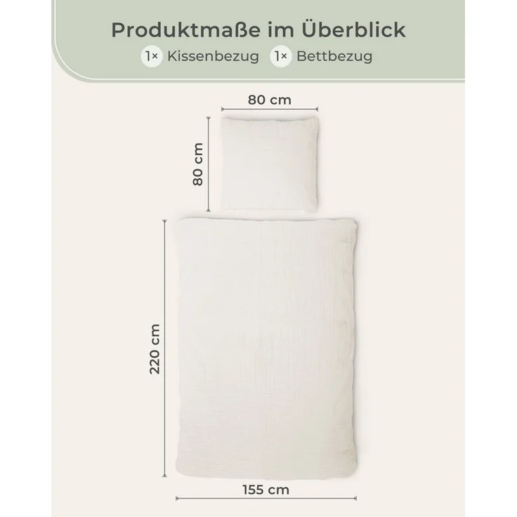 Laynenburg Bettwäsche Musselin aus 100% Baumwolle in 135x200 oder 155x220 cm, atmungsaktiv & bügelfrei – 2 lagig mit Reißverschluss & Haltebändern – Bild 3