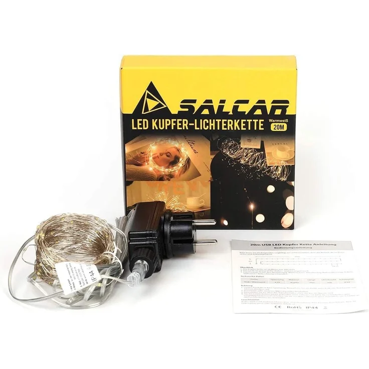 Salcar Lichterkette LED Kupfer Lichterkette Weihnachtsbeleuchtung für Innen & Außen Deko, 20m Silberfarbener-Kupferdraht, Netzteil, Warmweiß – Bild 7
