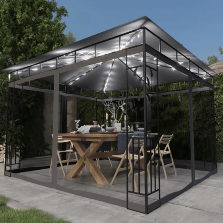 vidaXL Pavillon mit Moskitonetz & LED-Lichterkette 3x3x2,73m Anthrazit 3070316 – Bild 2