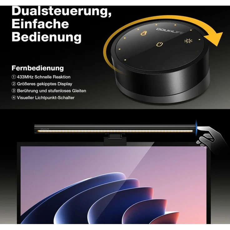 Insma LED Schreibtischlampe Monitor Lampe, LED Screenbar dimmbar mit Touch Fernbedienung, LED fest integriert, Einstellbare Farbtemperatur, Memory-Funktion, 45° schwenkbar – Bild 4