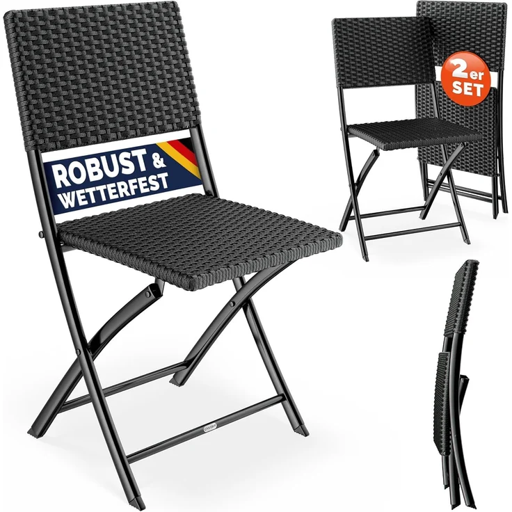 CASARIA® Polyrattan Klappstuhl Gartenstuhl Balkonstuhl klappbar 2er Set – Bild 1