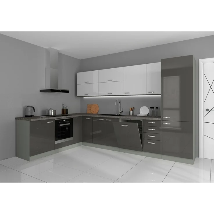 Küche Bianca Ecke IV 210x330 Küchenzeile Hochglanz Grau Weiss Küchenblock Grey – Bild 1