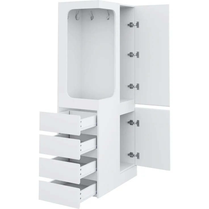 CHICFURN Kleiderschrank 70x170x40 cm Weiß mit 4 Schubladen und offenem Kleiderfach – Bild 4