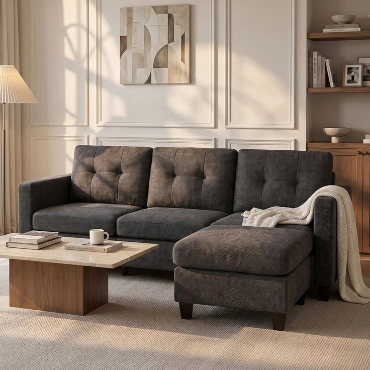 Jiexi Sofa Sofa Ecksofa 2-Sitzer / 3-Sitzer mit Hocker L-Form Couch Stoff – Bild 1