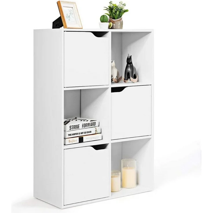 KOMFOTTEU Bücherregal Bücherschrank mit 6 Fächern, mit 3 Türen, 60x29x90cm – Bild 1