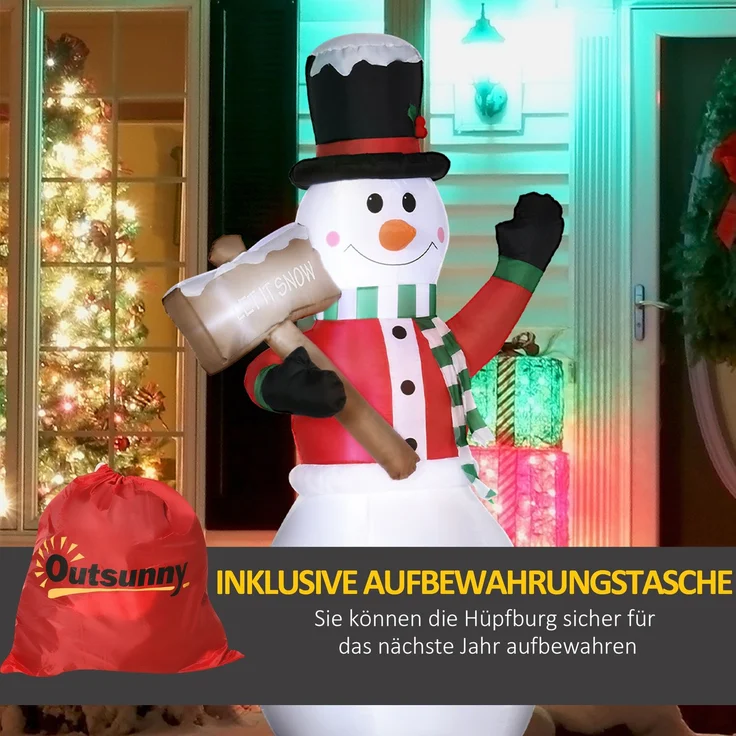 Outsunny Aufblasbare Weihnachtsdekoration, Polyester-Stoff, Weiß, 103L x 70B x 180H cm – Bild 8