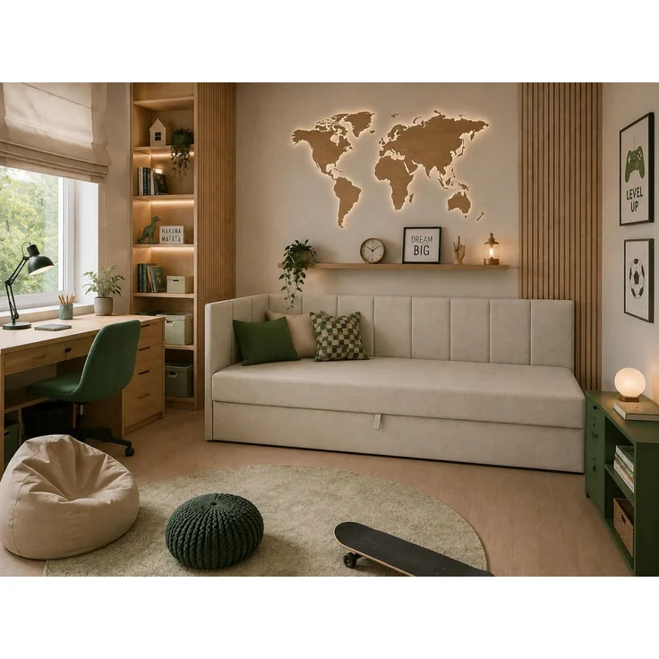 KRISAN MÖBEL Polsterbett TEDY in Beige 90 x 200 cm mit Bettkasten, gepolstertem Kopfteil und praktischem Stauraum, modernes Einzelbett für Kinder- und Jugendzimmer – Bild 4