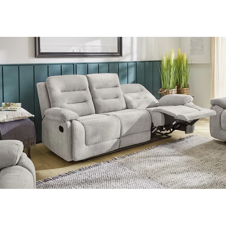 3-Sitzer-Relaxsofa Federkern mit Liegefunktion Dreier-Couch Stoff Chenille Grau – Bild 4