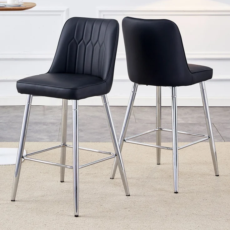 2er-Set Barhocker, 100 cm hoch, schwarzes PU-Leder mit silberfarbenem Metallgestell und bequemer Fußraste, In mehreren Farben erhältlich – die ideale Wahl für Ihre Hausbar.--Schwarz+Silber--42x45x100cm--YOUDENOVA – Bild 2