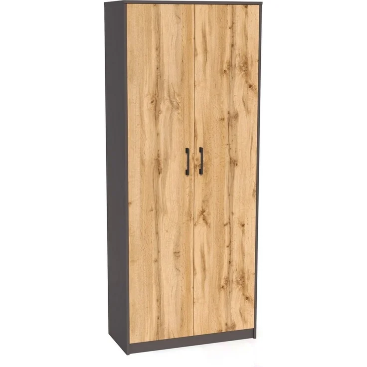 Home Collective Mehrzweckschrank mit 8 Fächern Besenschrank Haushaltsschrank (74 cm breit aus Laminatplatte und hochwertigen Polymergriffen) in mattem Finish mit 6 Einlegeböden und 2 Türen graphit Eiche – Bild 2