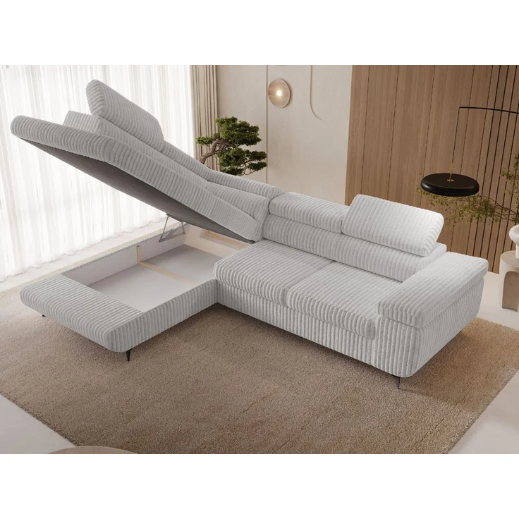 GRAINGOLD Ecksofa ARGON mit Bettfunktion, Bettkasten, Einstellbaren Kopfstützen, Cord-Stoff, Grau, Rechts – Bild 5