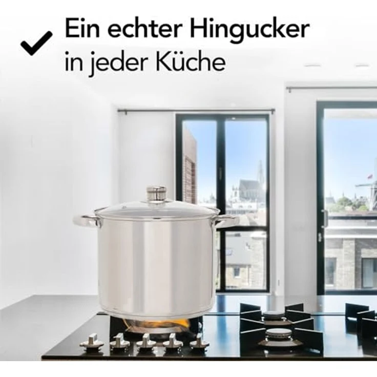 Brixy Suppentopf Stampftopf - Glasdeckel - 16,5L - 30 CM - Induktion Gas Keramik - Spülmaschinenfest - Edelstahl – Bild 3