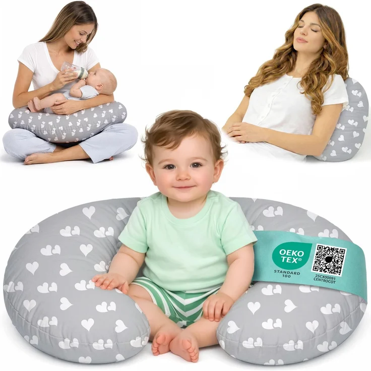 Flowen Stillkissen Klein für Neugeborene Kleines Stillkissen mit Bezug aus 100% Baumwolle und Weicher Füllung Stillhörnchen Baby Ergonomische Rückenstütze Geschenkidee für Junge Mütter und Schwangere