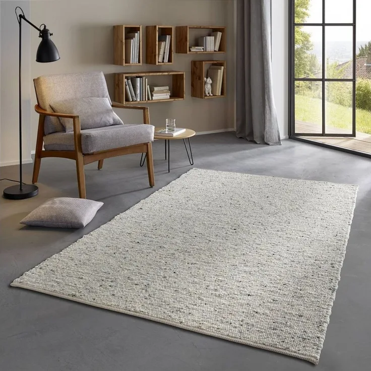 TaraCarpet Wollteppich TaraCarpet Fjord, rechteckig, Höhe: 10 mm, Handwebteppich Schurwolle hell-grau Wohnzimmer Schlafzimmer 170x240 cm