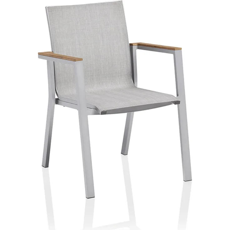 Kettler Stapelsessel Rasmus Alu silber/hellgrau mit Teak Stapelstuhl 62 x 60 x 85 cm