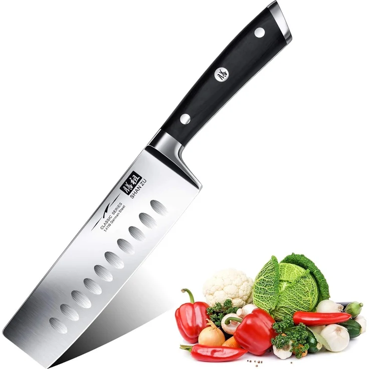 SHAN ZU Kochmesser Nakiri Küchenmesser Profi Messer Chefmesser 16. 5 cm Allzweckmesser Deutscher Edelstahl Extra Scharfe Messerklinge mit ergonomischer Griff Exquisiter Geschenkverpackung