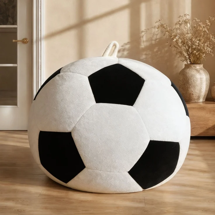 Großer, fußballförmiger Sitzsack, mehrfarbige Ziernähte, bequemes Sofa zum Entspannen im Schlafzimmer, Wohnzimmer oder in der Leseecke, ideal für Erwachsene und Jugendliche – Weiß + Schwarz – 52 x 43,5 x 31,5 cm – YOUDENOVA – Bild 2