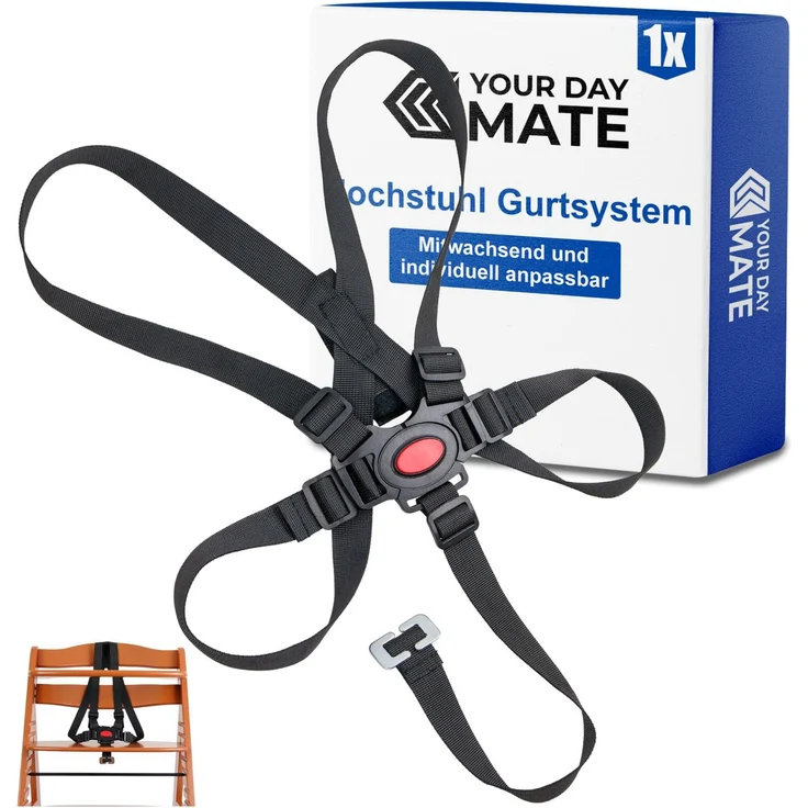 Hochstuhl Gurtsystem, 5-Punkt Gurt, kompatibel mit Hauck Alpha, Beta, Stokke Tripp Trapp ohne Baby Set, roba Sit Up, mitwachsend und verstellbar, Schwarz