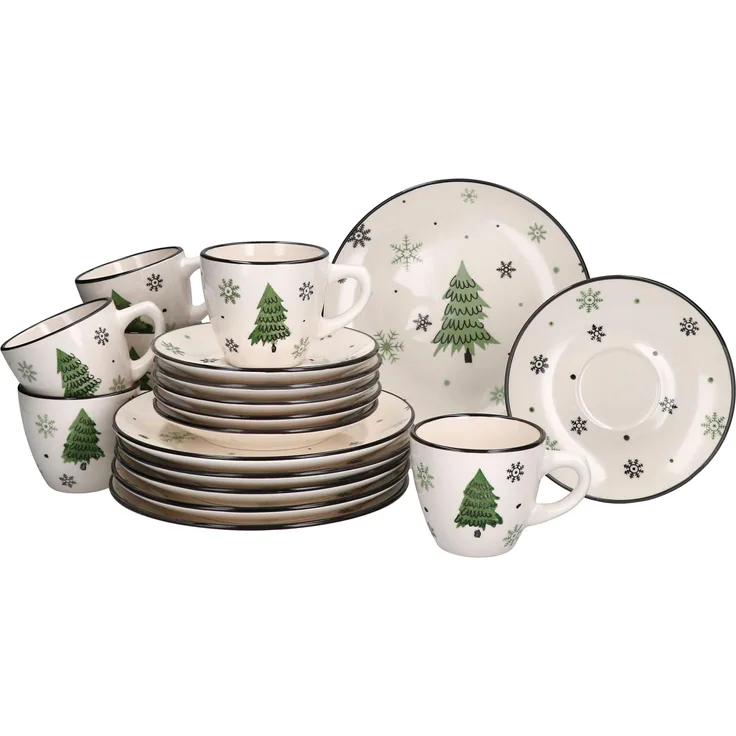 18tlg Kaffeeservice Weihnachtsbaum Steingut 6 Personen