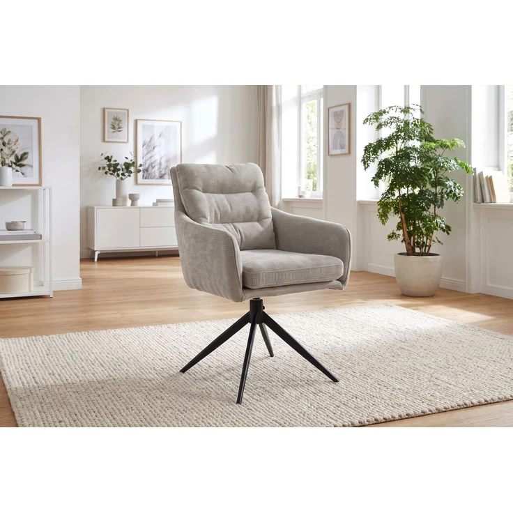 LC Home Esszimmerstühle »Fargo« 6er Set Webstoff hellgrau – drehbare Armlehnstühle & Polsterstühle – Bild 2