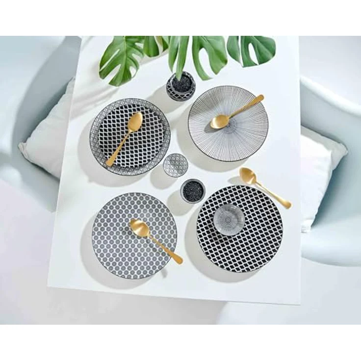 Presotto Speiseteller Takeo, 26,5 cm, Schwarz-Weiß, Keramik, 4er Set mit skandinavischem Design, spülmaschinengeeignet – Bild 4