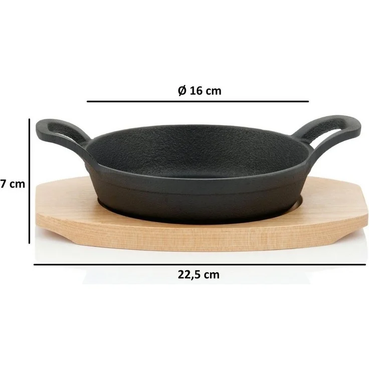 BBQ-Toro Servierpfanne Servierpfännchen mit Holzunterlage (4 Stück), Ø 16, Gusseisen – Bild 2