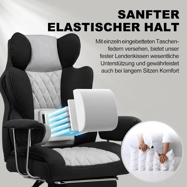 GTPLAYER Gaming-Stuhl Bürostuhl Gamer Stuhl gaming stuhl Schreibtischstuhl Chefsessel, mit Taschenfeder-Lendenwirbelstütze, breiter Büro-Computersessel – Bild 2