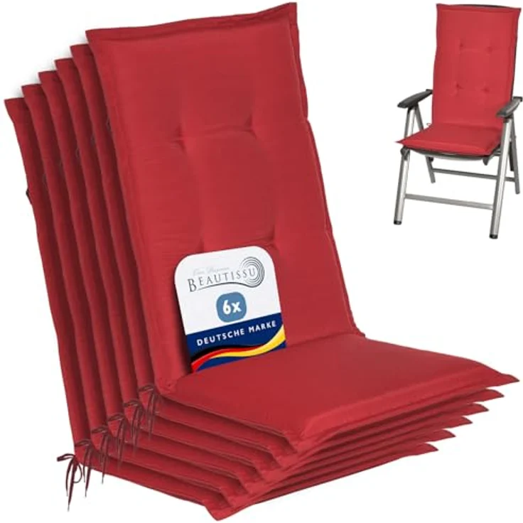 6er Set Beautissu Hochlehner Auflage Loft HL 120 x 50 x 6 cm Rot – Bild 2