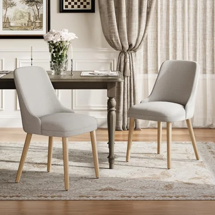 COLAMY Esszimmerstühle 2er Set, Gepolsterter Stuhl mit Holzbeinen, Hohe Rückenlehne für Esszimmer/Restaurant/Café, Hellgrau – Bild 2