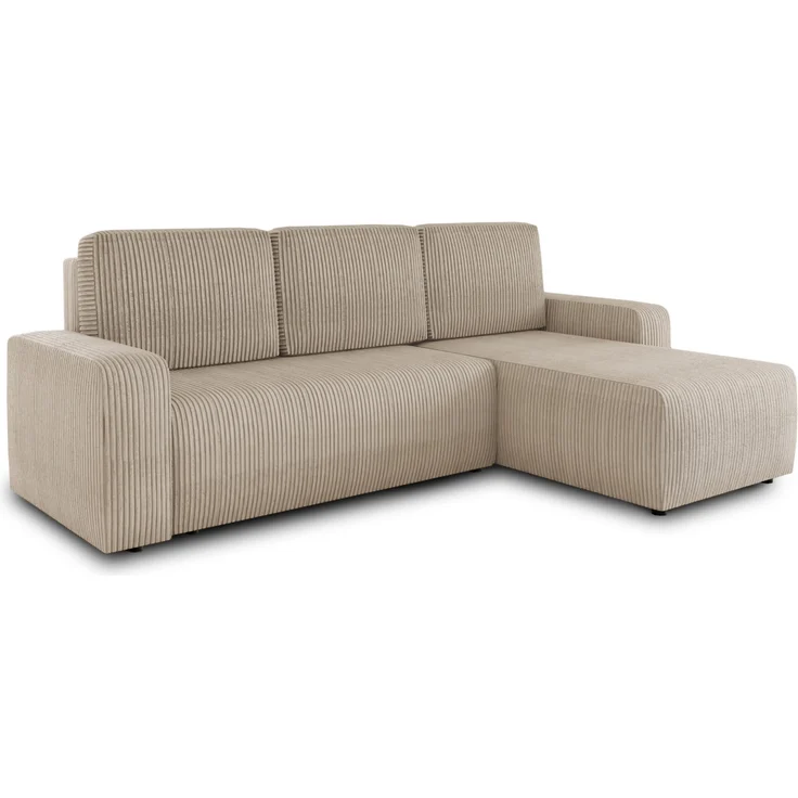 Sofnet Ecksofa 'Roma L' mit Schlaffunktion und Bettkasten, Cord Stoff Beige, 236 x 150 x 90 cm – Bild 2