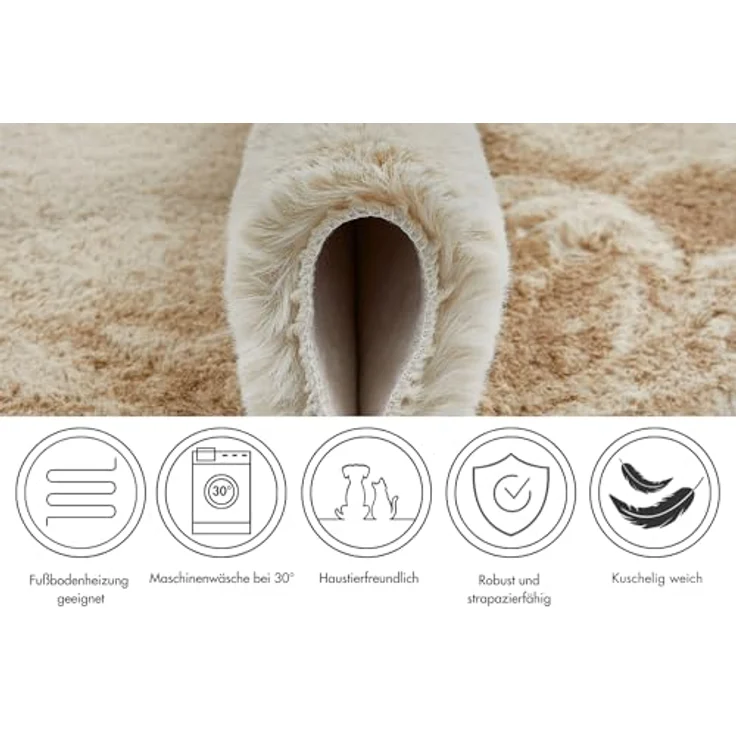 -LUXOR- living Fellteppich Coste gemütlicher weicher Hochflor Kunstfell Teppich 55 x 80 cm beige – Bild 3