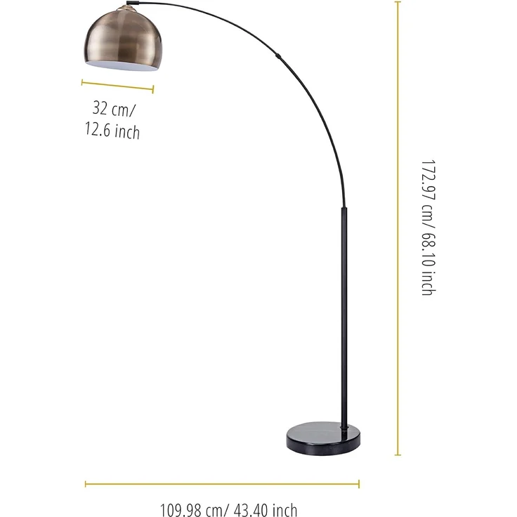 Teamson Home Bogenlampe Stehlampe Bogenleuchte aus Metall gelb 173x11x32 cm – Bild 4