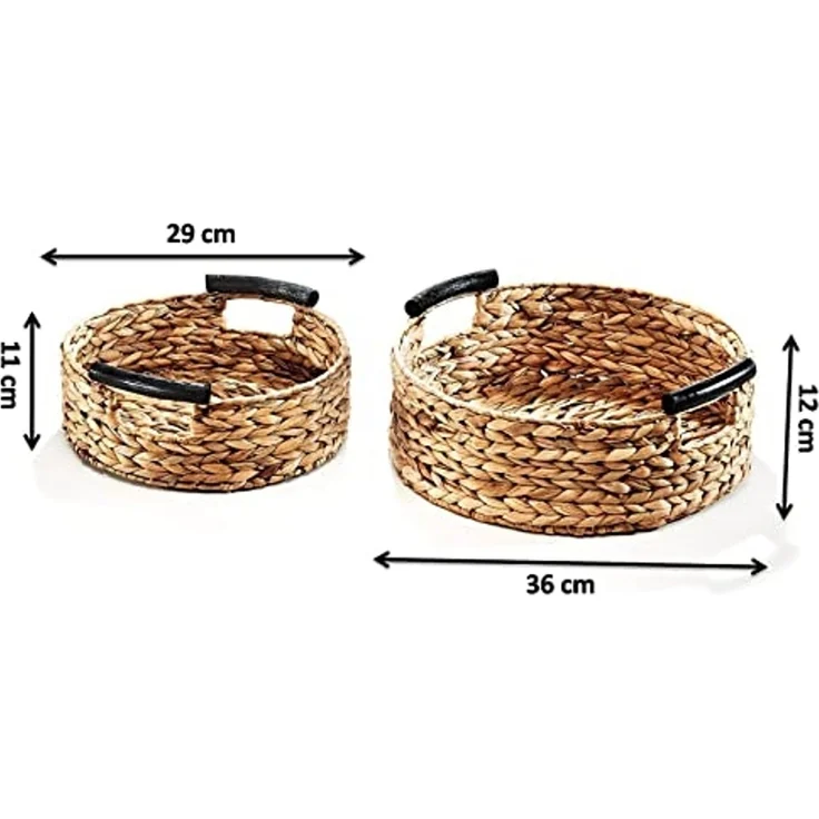 Kobolo Tablett Serviertablett 2er Set Rund mit Griffen, Wasserhyazinthe – Bild 6