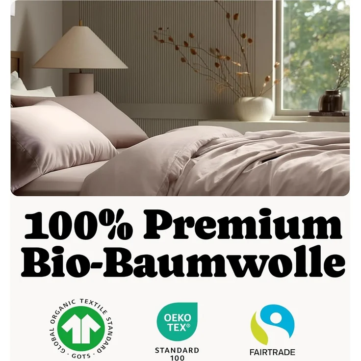 Seralino Seitenschläferkissenbezug Mako Satin Kissenbezug (100% Bio Baumwolle) weich, hautfreundlich, (2 Stück), Fairtrade/ GOTS zertifizierte uni Kissenhülle mit Reißverschluss – Bild 4