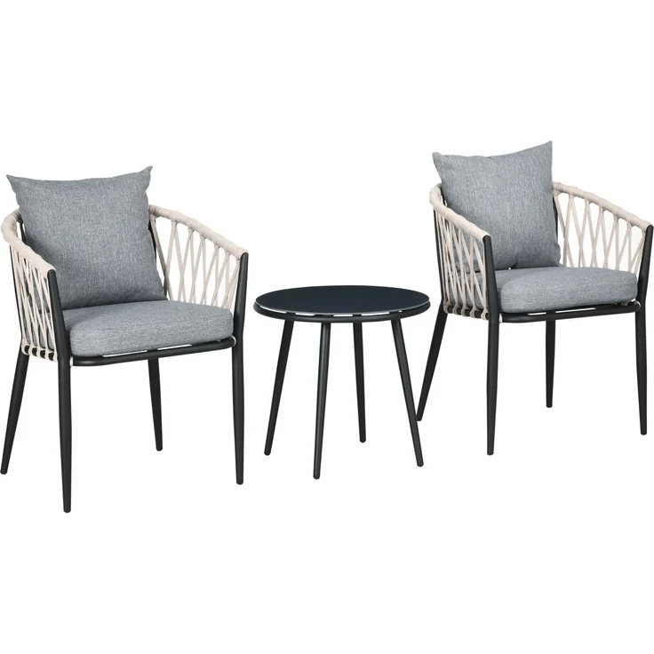 MELAYR, Gartenmöbel Set für 2 Personen inkl. 1 Tisch, 2 Stühlen mit Sitzkissen, Balkon-Set, Stahl, Grau, 57 x 60 x 75 cm – Bild 2