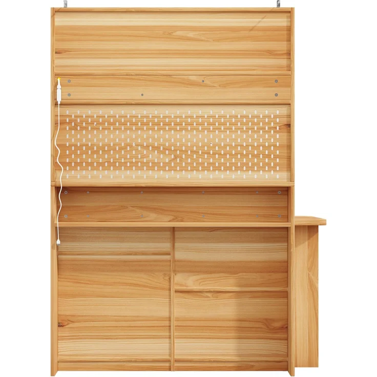 Hochschrank mit Schreibtisch, MDF & Glas, LED per App, 137x74x177,7 cm, Natural – Bild 10