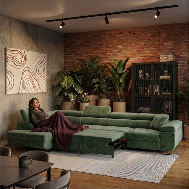 Muffo Ecksofa Wild Maxi mit Schlaffunktion inkl. Montage, L-form Couch mit Bettkasten XL, 6-fach verstellbare Kopfstützen – Bild 2