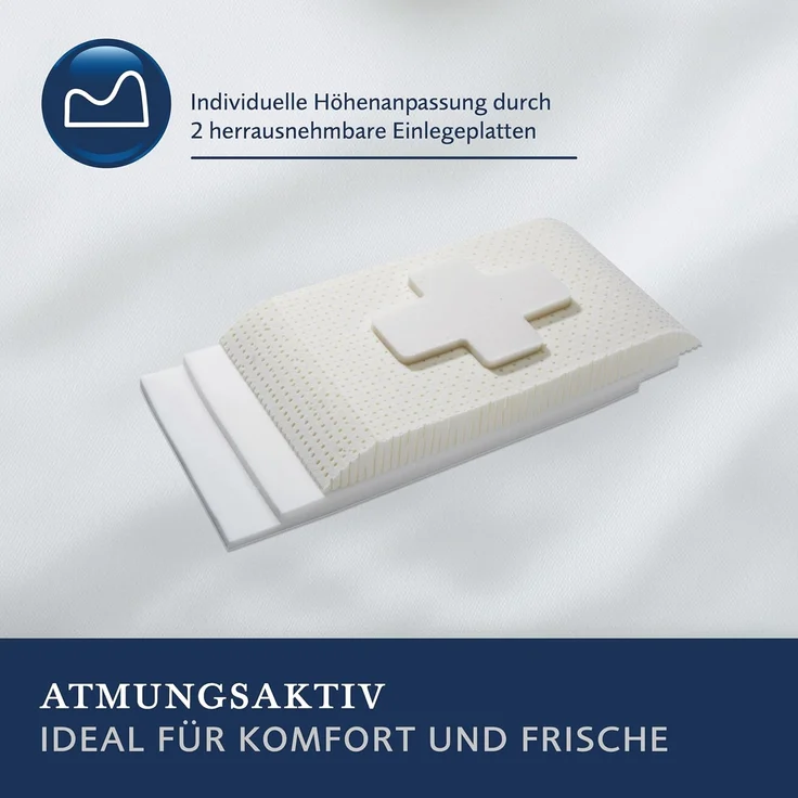 billerbeck Nackenstützkissen Belair, Kissen 40x80 cm, geeignet für Hausstauballergiker, Füllung: VITA TALALAY® - Latex, Bezug: Kuschelweicher Batist (100% Baumwolle), versteppt mit AIRTEC® (100% Polyester), Bauchschläfer, Rückenschläfer, Seitenschläfer – Bild 3