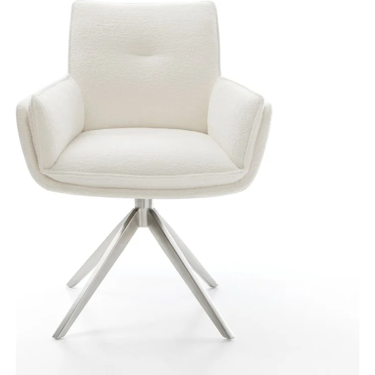 Drehstuhl Nela-Flex Bouclé Soft Beige Kreuzgestell breit Edelstahl 360° drehbar Wippfunktion – Bild 2