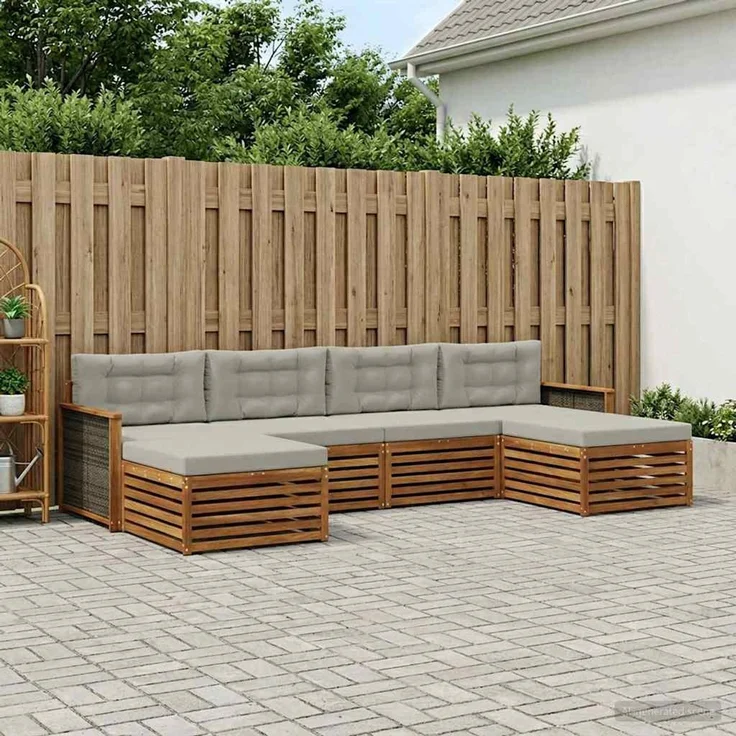 vidaXL Outdoor-Sofagarnitur 6 stk. 4-Sitzer Natur und Hellgrau 3383679 – Bild 1