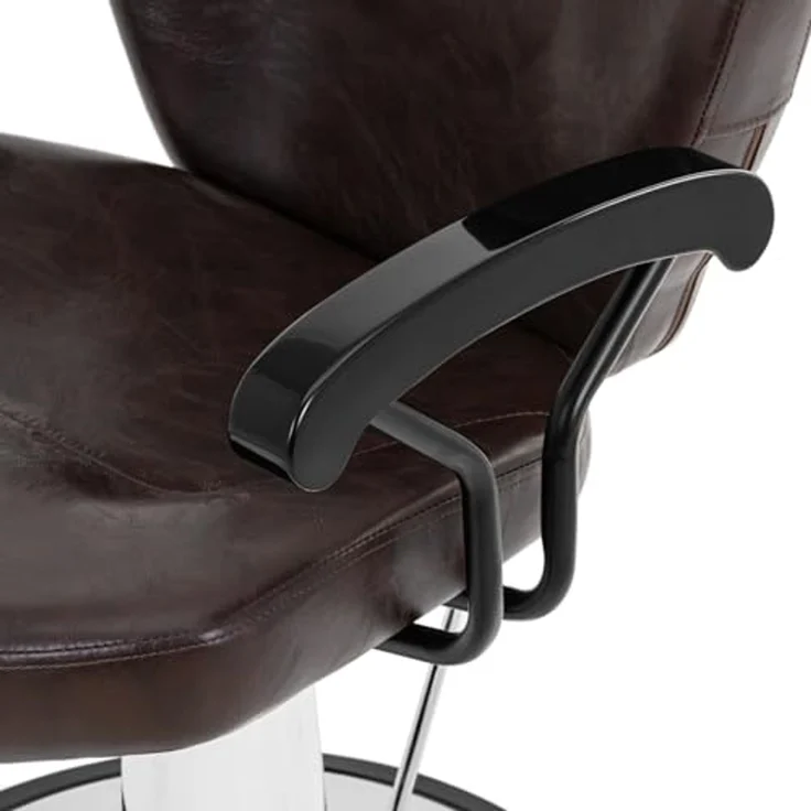 Physa Armlehnstuhl Friseurstuhl mit Fußstütze höhenverstellbar Barber-Stuhl 150 kg Braun, Braun – Bild 4